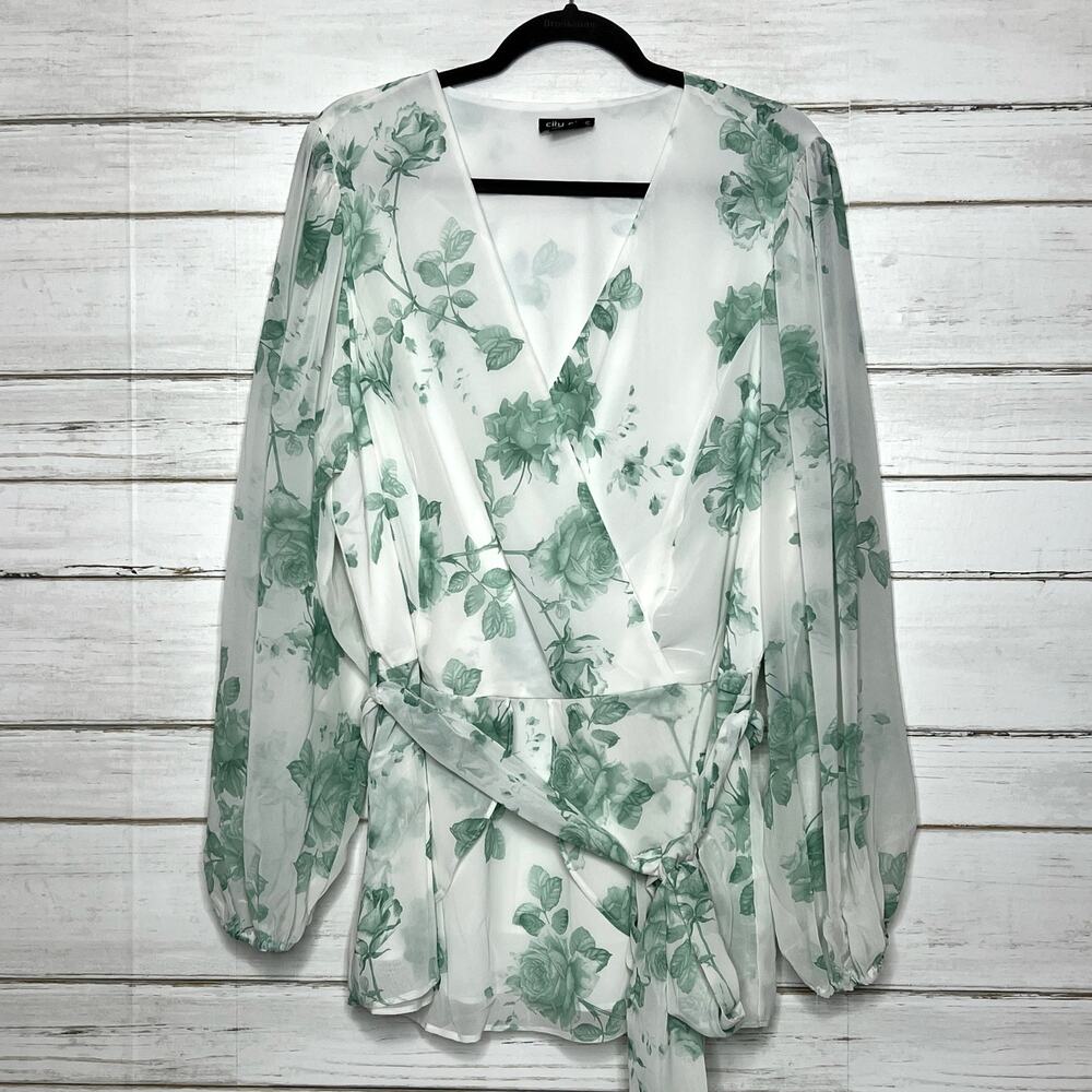 Floral Wrap Blouse - Green/White